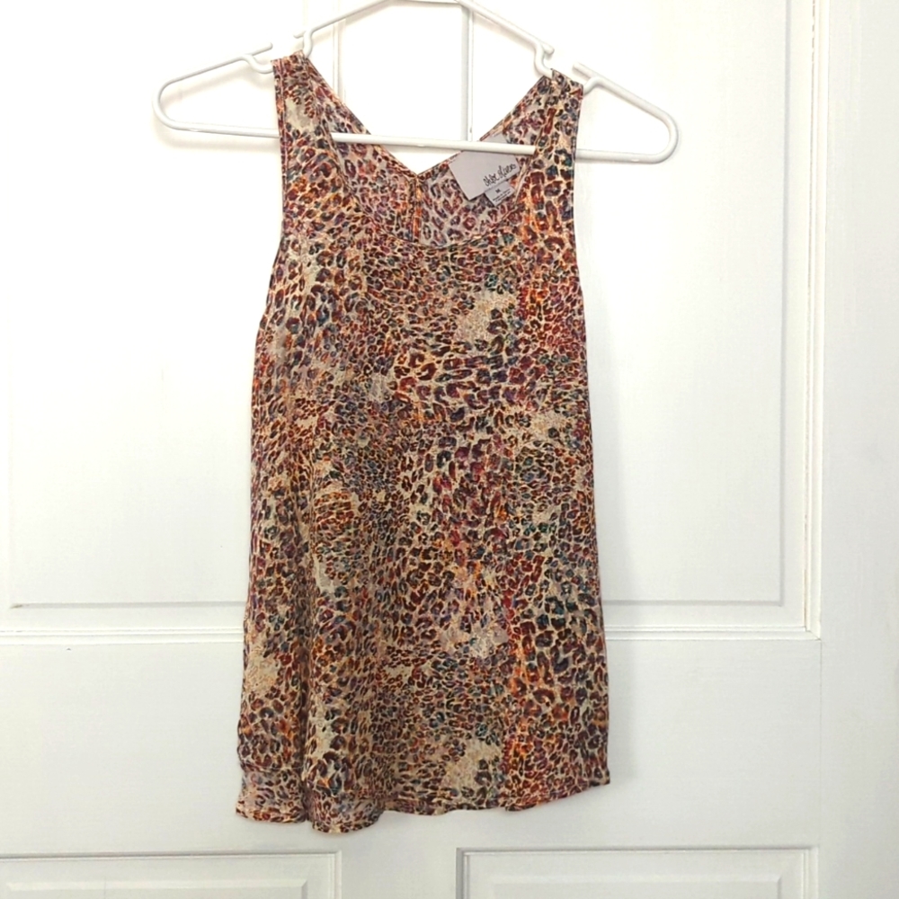 Animal print sheer tank blouse cream blue brown rust